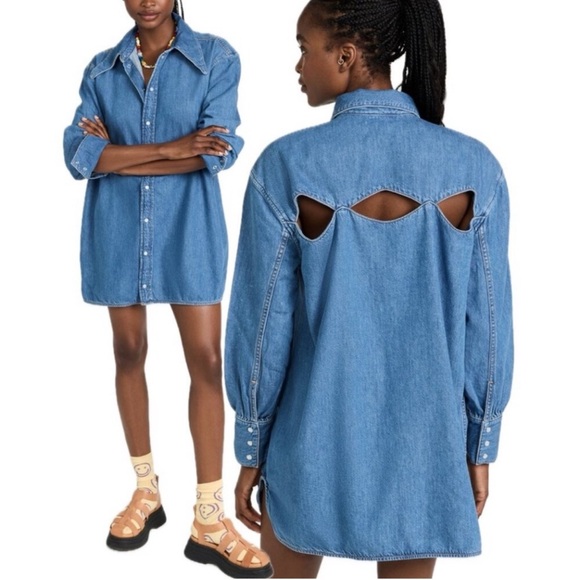 Ganni Dresses & Skirts - Ganni Blue Denim Shirt Dress with Back Cutouts